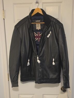 Robert Phillipe New York Men's 2XL Black Faux Leather Moto Bomber Jacket NWT Veg